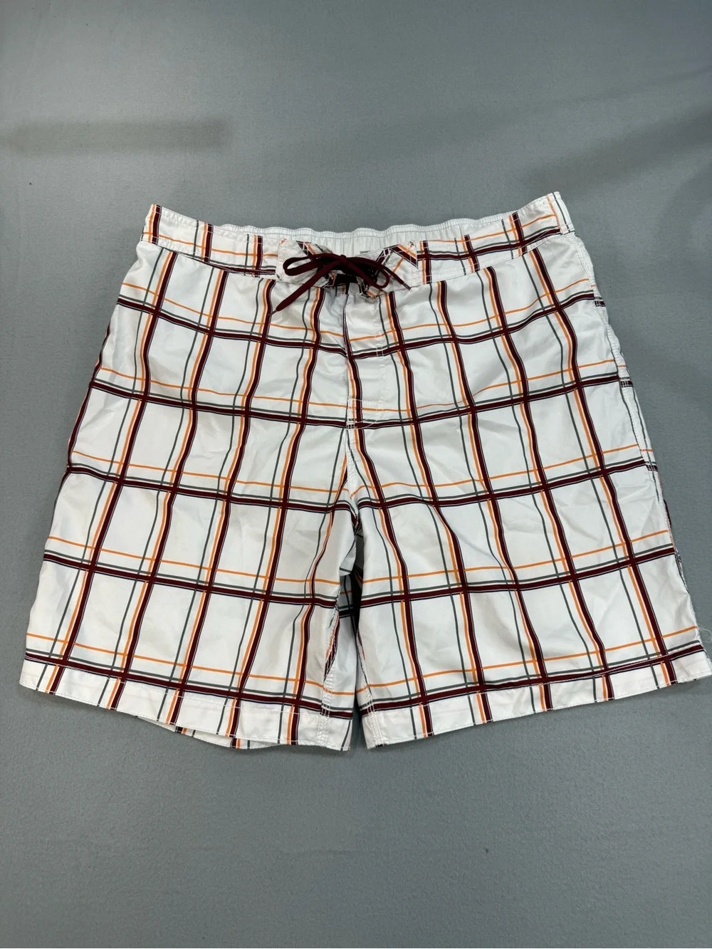 Old Navy White Plaid Swim Trunks with Maroon & Orange Stripes size XXL